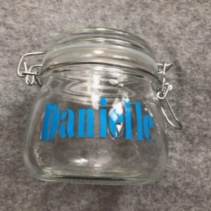 Glass jar, clip top, airtight, personalise name