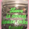 Glass jar, personalised, Green lettering