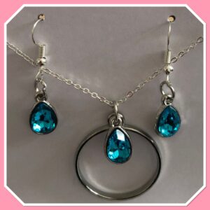 Earring and pendant set, teardrop, coloured stones, handmade